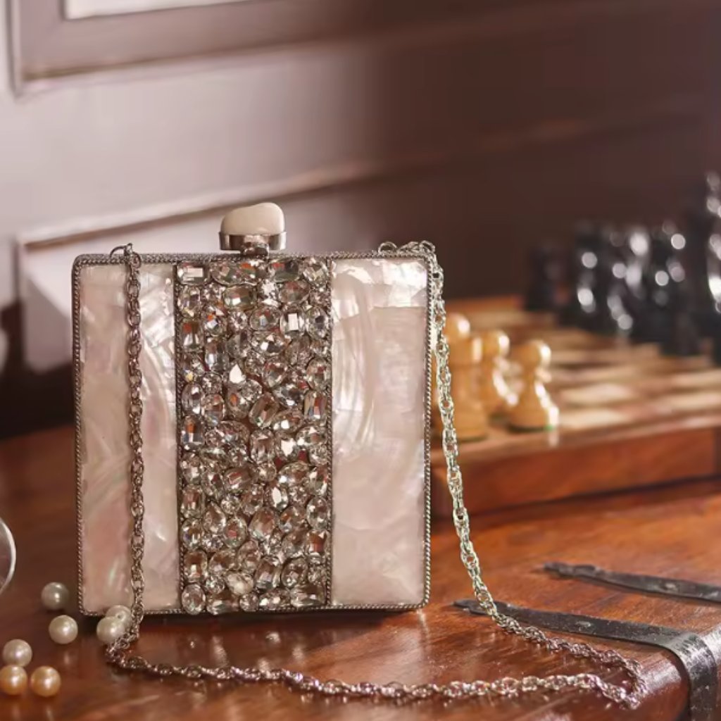 Luxury Crystal  Motherofpearl Clutch  Statement Evening Bag  Elegant Formal